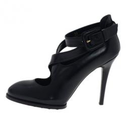 مملوكة مسبقًا حذاء كعب عالي تودز شريط متقاطع جلد أسود مقاس 38