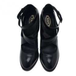 مملوكة مسبقًا حذاء كعب عالي تودز شريط متقاطع جلد أسود مقاس 38