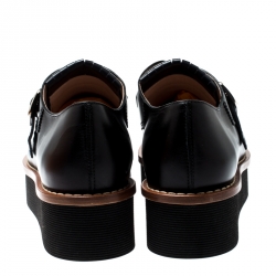 Pre Owned Tod's Black And Navy Blue Leather Fringe Detail Platform Loafers Size 41
