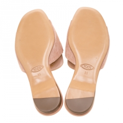 Pre Owned Tod's Limited Edition Pale Pink Suede Crystal Embellished Peep Toe Flat Slides Size 38