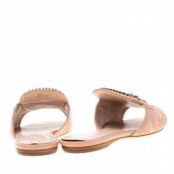 Pre Owned Tod's Limited Edition Pale Pink Suede Crystal Embellished Peep Toe Flat Slides Size 38