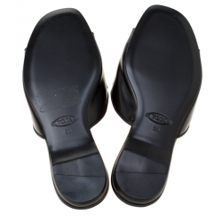 Pre Owned Tod's Limited Edition Black Leather Crystal Embellished Bow Peep Toe Flat Slides Size 38