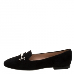 مملوكة مسبقًا حذاء سليبرز تودز سموكينغ سويدي أسود مزخرف كريستال دوبل T مقاس 38