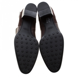 Pre Owned Tod's Brown Leather and Suede Block Heel Ankle Boots Size 40