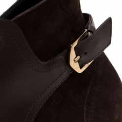 Pre Owned Tod's Brown Leather and Suede Block Heel Ankle Boots Size 40