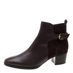Pre Owned Tod's Brown Leather and Suede Block Heel Ankle Boots Size 40