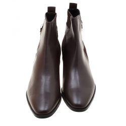 Pre Owned Tod's Brown Leather and Suede Block Heel Ankle Boots Size 40