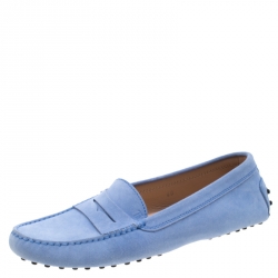 Pre Owned Tod's Blue Suede Penny Slip On Loafers Size 40