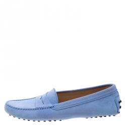 Pre Owned Tod's Blue Suede Penny Slip On Loafers Size 40