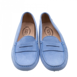 Pre Owned Tod's Blue Suede Penny Slip On Loafers Size 40