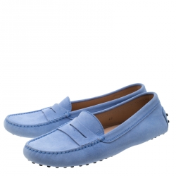 Pre Owned Tod's Blue Suede Penny Slip On Loafers Size 40