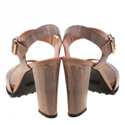 مملوكة مسبقًا Tod's Beige Python Leather Ankle Strap Platform Sandals Size 38