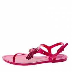 Tod’s Fuchsia Pink Jelly Tassel Detail Thong Flats Size 36