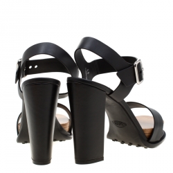 Pre Owned Tod's Black Leather Block Heel Strappy Platform Sandals Size 40