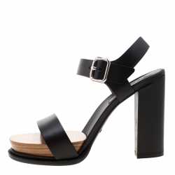 Pre Owned Tod's Black Leather Block Heel Strappy Platform Sandals Size 40