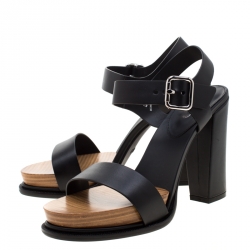 Pre Owned Tod's Black Leather Block Heel Strappy Platform Sandals Size 40