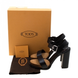 Pre Owned Tod's Black Leather Block Heel Strappy Platform Sandals Size 40