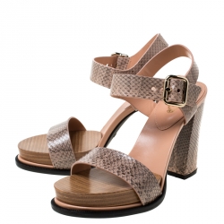 Pre Owned صندل تودز جلد ثعبان بيج بحزام للكاحل نعل سميك مقاس 38