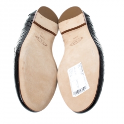 Pre Owned Tod's Black Croc Embossed Leather Double T Flat Loafers Size 38.5