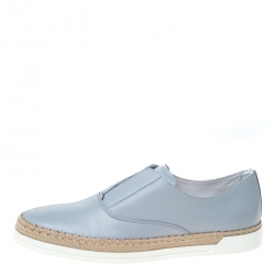 Pre Owned Tod's Grey Leather Francesina Espadrille Slip On Sneakers Size 37.5