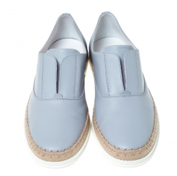 Pre Owned Tod's Grey Leather Francesina Espadrille Slip On Sneakers Size 37.5