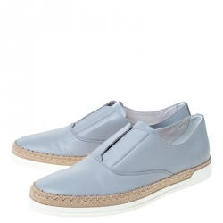 Pre Owned Tod's Grey Leather Francesina Espadrille Slip On Sneakers Size 37.5