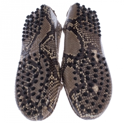 Pre Owned Tod's Brown/Beige Python Leather Gommino Bow Slip On Loafers Size 39