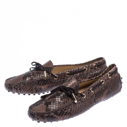 Pre Owned Tod's Brown Python Leather Gommino Slip On Loafers Size 39
