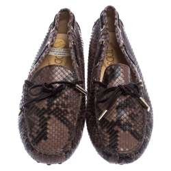 Pre Owned Tod's Brown Python Leather Gommino Slip On Loafers Size 39