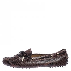 Pre Owned Tod's Brown Python Leather Gommino Slip On Loafers Size 39