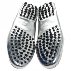 Pre Owned Tod's Metallic Silver Leather Gommini Bolle Embellished Loafers Size 36.5
