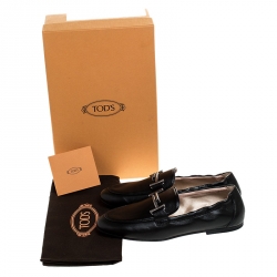 Pre Owned Tod's Black Leather T Slip On Loafers Size 36