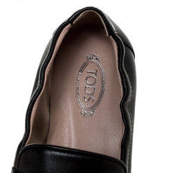 Pre Owned Tod's Black Leather T Slip On Loafers Size 36