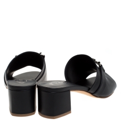 Pre Owned Tod's Black Leather Double T Open Toe Sandals Size 37.5