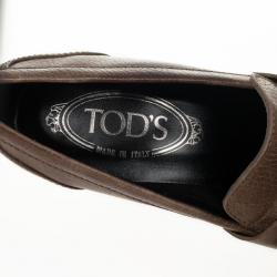 Pre Owned Tod's Brown Leather Wooden Heel Loafer Pumps Size 37