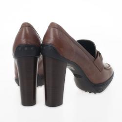 Pre Owned Tod's Brown Leather Wooden Heel Loafer Pumps Size 37