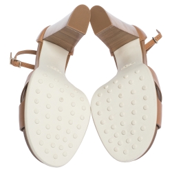 مملوكة مسبقًا Tod's Brown Leather Wooden Platform And Block Heel Ankle Strap Sandals Size 38