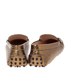 مملوكة مسبقًا Tod's Bronze Python Leather Double T Loafers Size 37.5