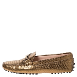 مملوكة مسبقًا Tod's Bronze Python Leather Double T Loafers Size 37.5