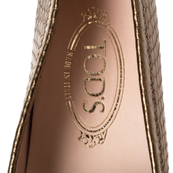 مملوكة مسبقًا Tod's Bronze Python Leather Double T Loafers Size 37.5