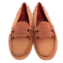 Pre Owned Tod's Pink Canvas Snap Button Embellished Penny Loafer Size 38