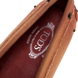 Pre Owned Tod's Pink Canvas Snap Button Embellished Penny Loafer Size 38