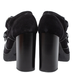 Pre Owned Tod's Black Suede Leather Platform Block Heel Ankle Booties Size 39.5