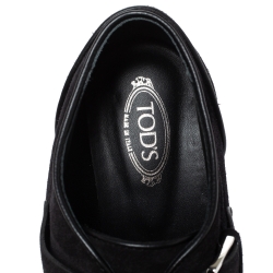 Pre Owned Tod's Black Suede Leather Platform Block Heel Ankle Booties Size 39.5