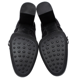 Pre Owned Tod's Black Suede Leather Platform Block Heel Ankle Booties Size 39.5