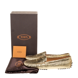 Pre Owned Tod's Gold Python Embossed Leather Penny Slip On Loafers Size 41