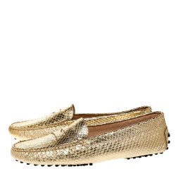 Pre Owned Tod's Gold Python Embossed Leather Penny Slip On Loafers Size 41
