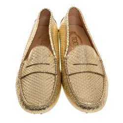 Pre Owned Tod's Gold Python Embossed Leather Penny Slip On Loafers Size 41