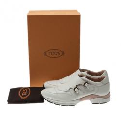 Pre Owned حذاء رياضي تودز إبزيم زينة جلد أبيض مقاس 39