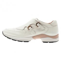 مملوكة مسبقًا حذاء تود رياضي جلد أبيض بإبزيم مقاس 38